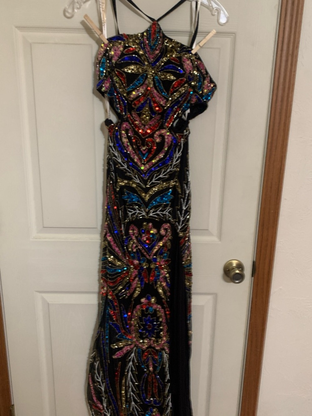 Black Multicolor Sequined Prom Gown with Intricate Beadwork